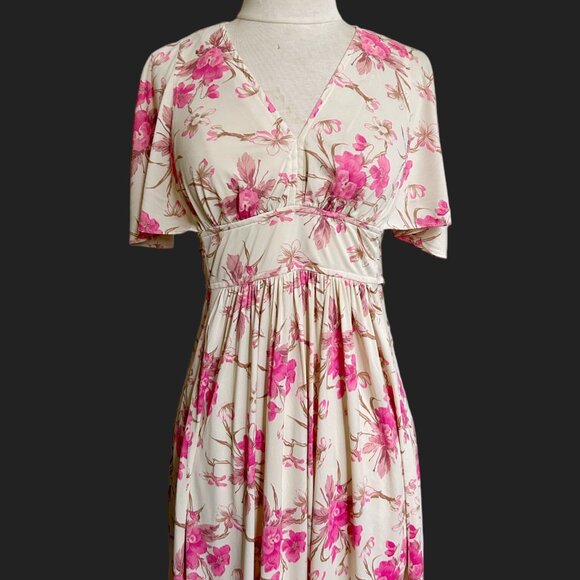 70s vintage flutter sleeve floral dress empire waist boho prairie cottage. - Picture 10 of 11